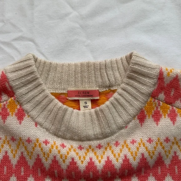 J. Crew 100% Cashmere Women's Sweater - Pink, Yellow, Cream Geometric Design - Picture 4 of 12
